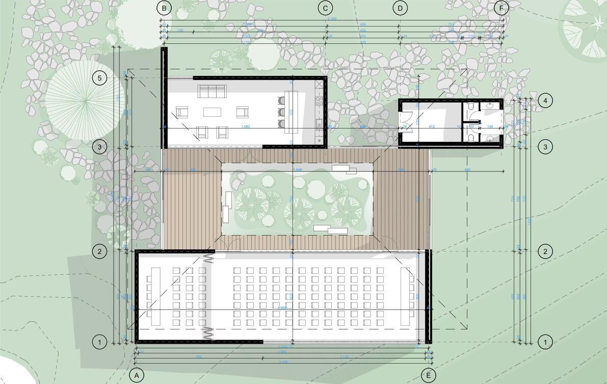 Rekunstruksioni i objektit të bashkësisë lokale KRAVAR - planimetria e katit përdhe Projektoi: KREATIV studio